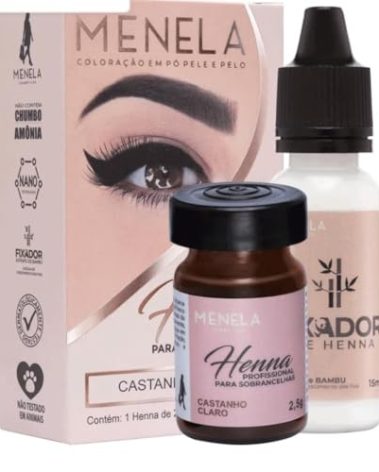 MENELA Eyebrow Henna Tint Kit - Medium Brown Brow Color with Bamboo Extract - Natural Look, Easy Application - 2.5g Henna + 15ml Fixer - Ammonia-Free, Vegan, Cruelty-Free