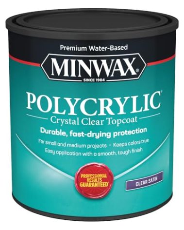Minwax 63333 Clear Polycrylic Water-Based Protective Finish Satin, Quart, 1 Quarts (Pack of 1)