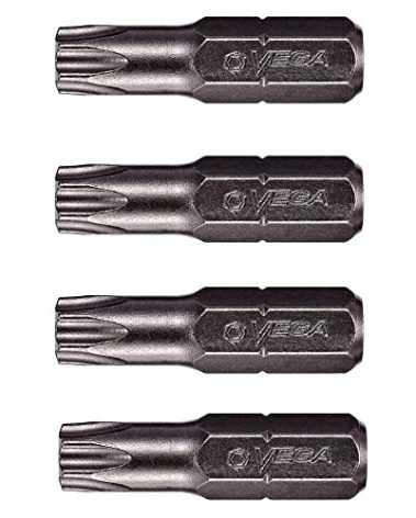 VEGA T20 TORX Security Star Bits. Professional Grade ¼ Inch Hex Shank TORX T-20 S2 Steel 1" Security Star Bits. 125TT20A-4 (Pack of 4)