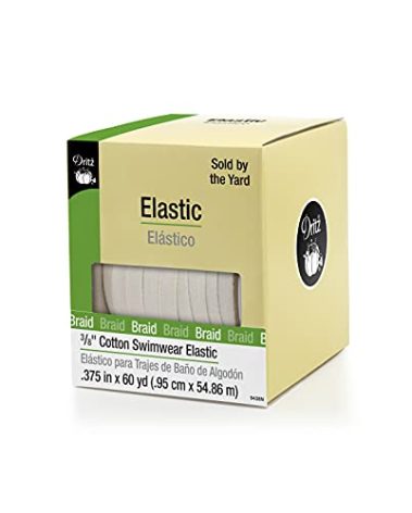 Dritz 9438N Cotton Swimwear Braided Elastic, Natural, 3/8-Inch by 60-Yard , White