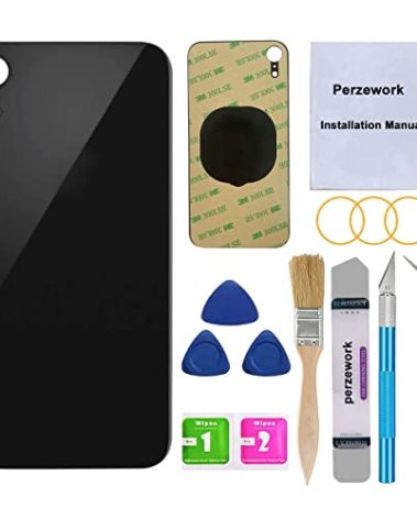 Perzework OEM Rear Back Glass Replacement for iPhone XR 6.1 inches with Reparing Toolkit and Pre-Installed Adhesive (Black)