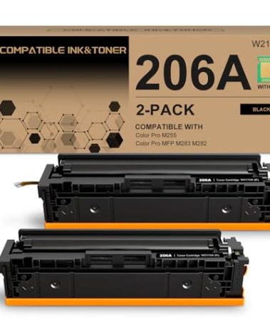206A Toner Cartridges Black (with Chip) Works with HP Color Pro MFP M283fdw M283cdw, Pro M255dw M255nw, MFP M282nw M283 M282 M255 Printer | W2110A 206X W2110X, Pack of 2