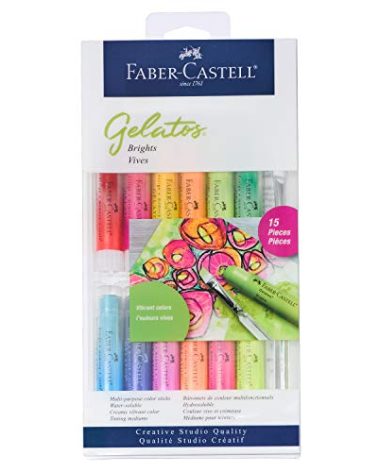 Faber-Castell Gelatos Brights: 12 Watercolor Gel Crayons and Watercolor Supplies, Versatile Art Pigment Crayons for Adults, Gel Sticks for Mixed Media, Journaling Supplies for Artists & Hobbyists