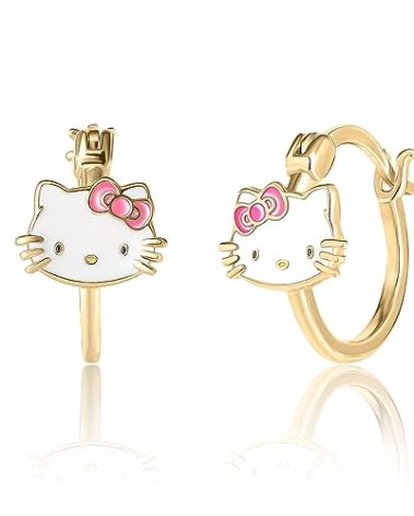 Sanrio Hello Kitty Womens Hoop Earrings - Flash-Plated and Enamel Hello Kitty Earrings Official License