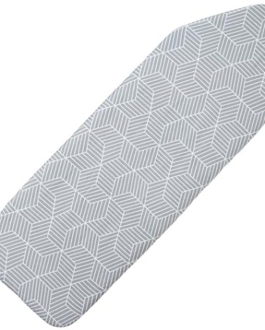 Extra Wide Ironing Board Cover and Pad 18 x 54 inch Heat Reflective with Hook and Loop Fasteners, Thick Padding with Elasticized Edges, 3 Layers Iron Board Cover (Gray Cube)