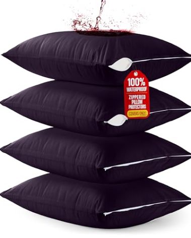 Utopia Bedding 4 Pack Waterproof Pillow Protectors with Zipper Queen Size (Purple), Bed Bug and Dust Mite Proof Pillow case Covers, Moisture Wicking Pillow Encasements 20 x 28 Inches