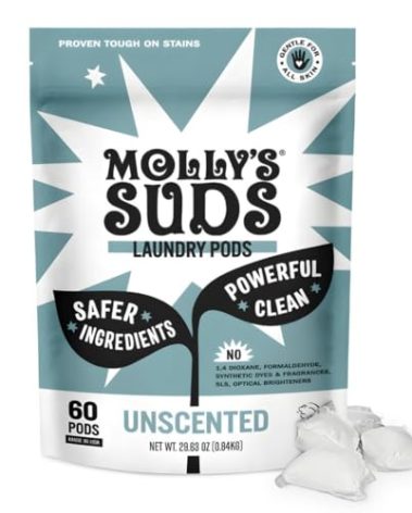 Molly's Suds Laundry Detergent Pods | Clean Detergent for Sensitive Skin | Ultra Concentrated and Stain Fighting | Unscented - 60 Count