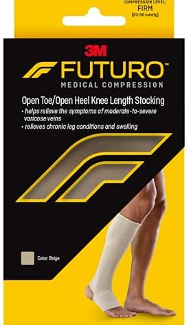 FUTURO Open Toe/Open Heel Knee Length Stocking, Firm Compression (20-30 mm/Hg), For Standing or Sitting All Day, Beige, Medium, Unisex, 1 Stocking
