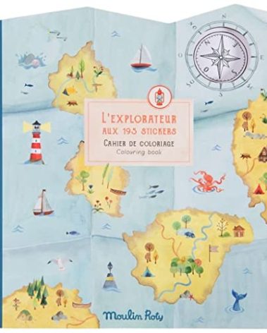 Moulin Roty Explorer Theme Coloring Book with 195 Stickers, Creative Activity Book for Kids & Adults, Discover World Cultures, Educational, Perfect Teens Travel Essential