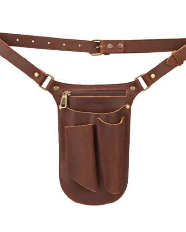 Tourbon Leather Gardening Belt Florist Tool Bag Gardener Holster Waist Pouch Electrician Carpenter Organizer Kit with 4 Pockets Up to 44"", Brown