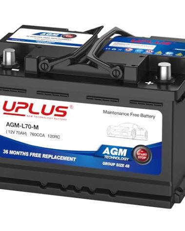 UPLUS BCI Group 48 Car Battery, AGM-L70-M Maintenance Free 12V 70Ah Premium AGM Batteries H6 L3 Automotive Battery, 760CCA, 120RC