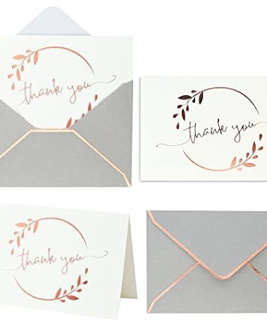 Winoo Design Heavy Duty Thank You Cards with Envelopes - 36 PK - Gold Thank You Notes 4x6 Inches Baby Shower Cards Wedding Small Business Graduation Funeral Bridal Shower (Rose Gold)