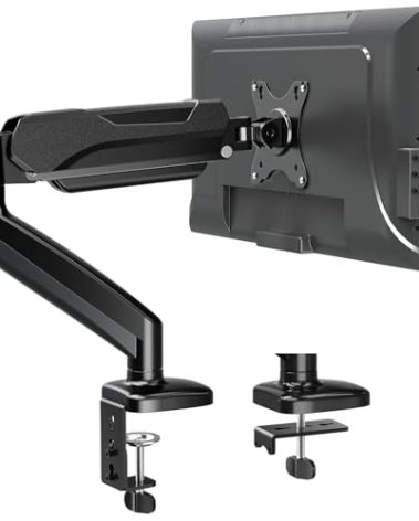 MOUNTUP Single Monitor Desk Mount, Adjustable Gas Spring Monitor Arm Support Max 32 Inch Screen, Computer Monitors Stand with Clamp/Grommet Mounting Base, VESA Mounts Fit 4.4-17.6lbs Computer, Black