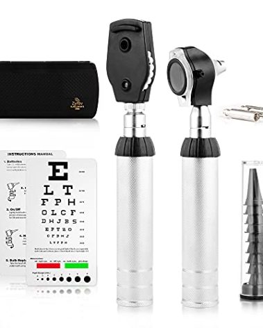 Zyrev Otoscope Oph Multi-Function Set - Otoscope/Opthalmoscope for Ear & Eye Examination - with Portable Carry Case, Sight Chart, Replacement Tips (Black)