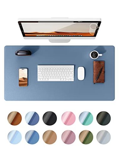 YSAGi Leather Desk Protector, Office Mat, Large Mouse Pad, Non-Slip PU Leather Blotter, Laptop Desk, Waterproof Writing Pad for Office and Home (Blue, 31.5" x 15.8")