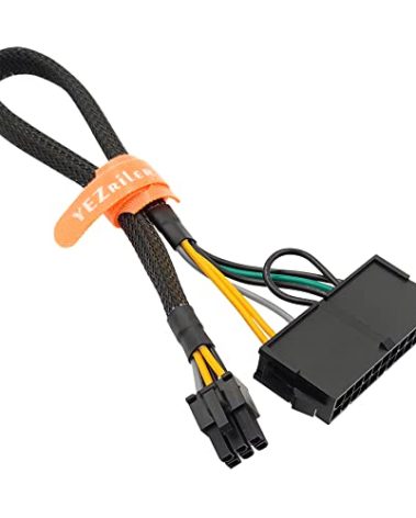 YEZriler 24 Pin to 6 Pin ATX PSU Power Adapter Sleeved Cable for Dell Motherboard with 6 Pin Port 13-inch(33cm)