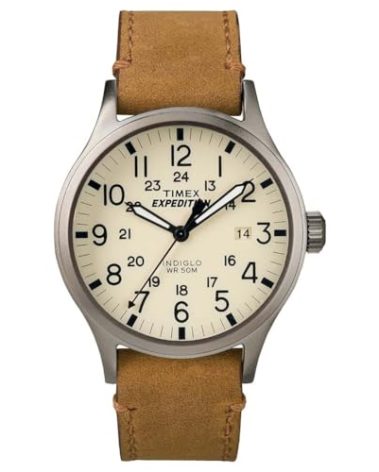 Timex Men's Expedition Scout 40mm Watch – Gray Case Cream Dial with Tan Leather Strap