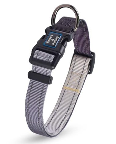 Roses&Poetry Reflective Dog Collar with Black and Gray Gradient Color, Adjustable Durable Pet Collars for Small Medium Large Dogs (Black and Gray-XS)