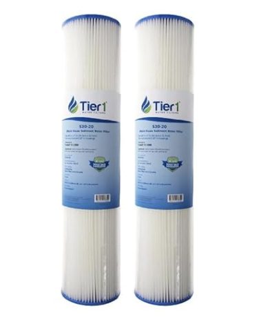 Tier1 20 Micron 20 Inch x 4.5 Inch | 2-Pack Pleated Cellulose Whole House Sediment Water Filter Replacement Cartridge | Compatible with Pentek S1-20BB, 155305-43, W20CLHD20, Home Water Filter