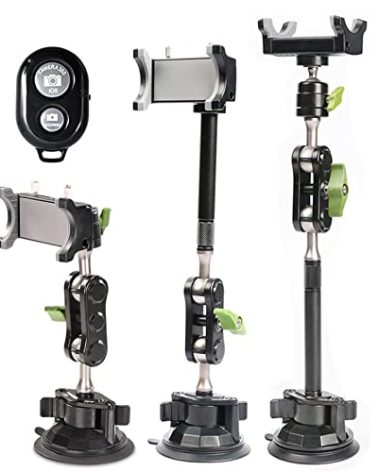 leepiya Car Phone Mount Video Recording Universal Magic Arm Suction Car Phone Holder Mount Windshield Window Glass Dashboard Vlog Shooting Car Phone Mount for All Smartphones & Cars