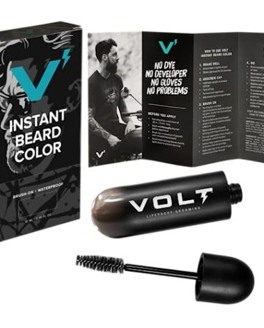 VOLT Grooming Instant Beard Color Single Pack - Quick Drying Plant Based Hypoallergenic Brush on Color for Beards, Mustaches, and Eyebrows - 0.35 Fl Oz (10 ml), Ebony (Brown/Black)