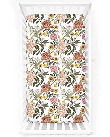 Crib Sheets HNHUAMING Neutral Baby Crib Fitted Sheets, Ultra Soft & Breathable 52 X 28 inch Crib Sheet Snug Fits for Standard Crib Mattress, Vintage Floral