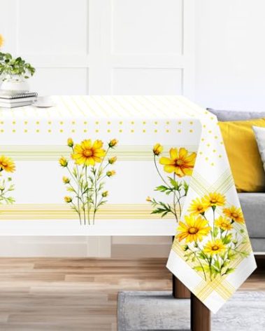 Arquiel Spring Summer Tablecloth 60×84 inch, Waterproof Sunflowers Daisy Floral Table Cloth Washable, Stain Resistant Cloth Table Cover for Party Picnic Dinner Decor