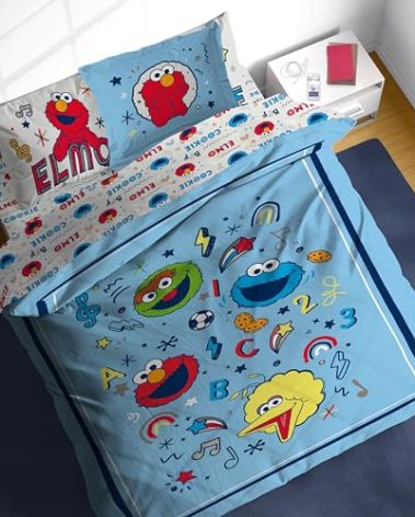 Sesame Street Full Comforter Set – 7 Piece Kids Bedding Includes Comforter, Sheets & Pillow Cover – Super Soft Microfiber Bed Set with Elmo, Cookie Monster and Big Bird