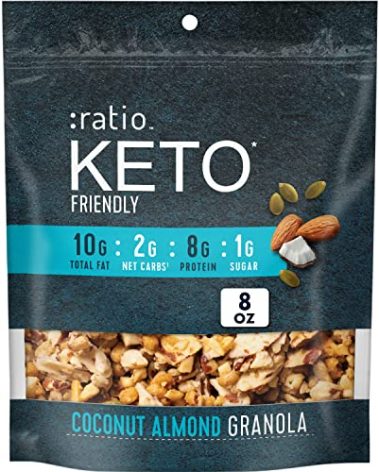 Ratio Trio Coconut Almond Granola Cereal, 1g Sugar, Keto Friendly, 8 oz Resealable Bag