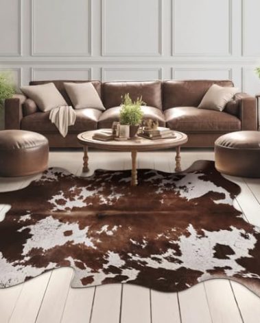 Faux Cowhide Cow Print Rug: 5.2 x 6.2 Feet Cow Hide Animal Print Area Carpet Large Western Decor for Living Room Bedroom