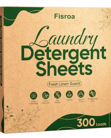 Travel Laundry Detergent Sheets Fisroa 300 Loads Eco-friendly Washing Detergent Sheets Plastic-Free Washer Sheets, Fresh Linen Scent Liquidless Laundry Sheets Strips for Camping Dorm