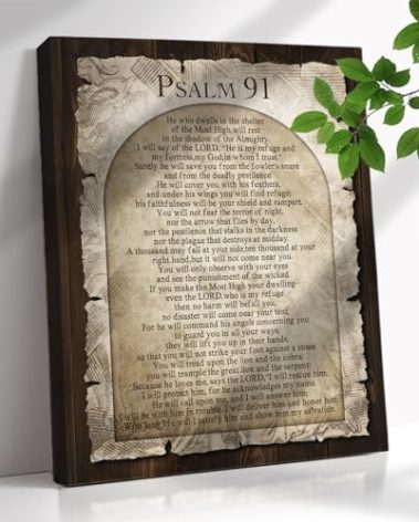 Psalm 91 Wall Art Bible Verse Pictures Canvas Wall Decor Christian Religious Scripture Prints Painting Vintage Framed Artwork for Home Office Bedroom Living Room Church 12"X16"