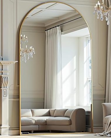 Prywot Full Length Mirror, Oversized 78"x38" Arched-Top Floor Mirror, Free Standing Mirrors, Modern Full Body Mirrors with Aluminum Alloy Frame for Bedroom,Living Room, Gold