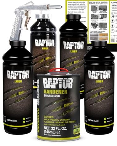 Raptor Black Urethane Spray-On Truck Bed Liner Kit, Protective Paint with Spray Gun, for Tailgates & Trucks, Vehicle Undercoating, 4 Litres