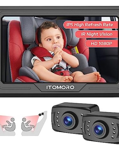 Itomoro Baby Car Camera HD 1080P Dual-Channel Display Car Baby Camera with 2 IR Night Vision Camera, Easily Install 4.3'' Car Camera for Baby with Crystal Clear Wide View for Rear Facing Seat