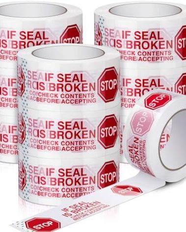 Nezyo 10 Rolls Security Tamper Proof Tape 2 Inch x 110 Yards x 2 Mil Stop Sign Sealing Tape Pre Printed If Seal is Broken Check Contents Before Accepting for Moving Heavy Duty Packing (White)
