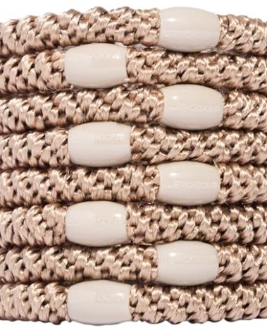 Blonde Hair Ties for Thick Hair, Grab & Go Ponytail Holders, 8 Pack, Camel, Thick No-Crease Bands with Strong Hold, Damage-Free Design, Warm Neutral Finish | L. Erickson