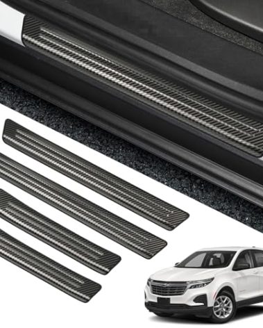 YOJOJOCO Door Sill Protector for Chevy 2018-2024 2025 Equinox Accessories Stainless Steel Front and Rear Door Car Pedal Kick Guards Protection (Carbon Fiber Texture)