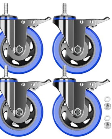 Stem Caster Wheels 4 inch Heavy Duty Threaded Stem Mount Casters Set of 4 with American Size UNC 1/2"-13 x 1 Swivel Industrial Castors with Safety Dual Locking Wheel for Furniture and Cart