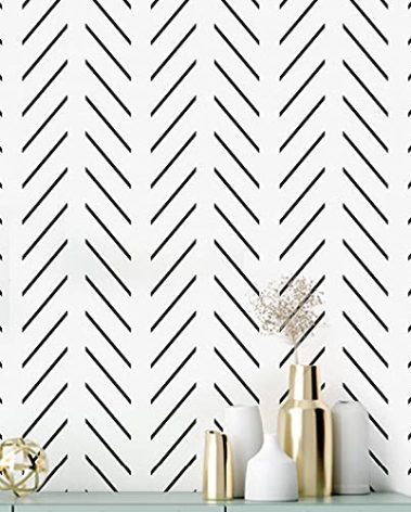 Erfoni Black and White Peel and Stick Wallpaper Modern Herringbone Contact Paper Bathroom 17.7inch x 118.1inch Geometric Removable Wall Paper Peel and Stick Self Adhesive Contact Paper