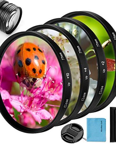 77mm Close-up Filter Kit 4 Pieces(+1,+2,+4,+10) Macro Filter Accessory Close-up Lens Filter Kit Set with Lens Filter Pouch for Canon Nikon Sony Pentax Olympus Fuji DSLR Camera+Lens Cap