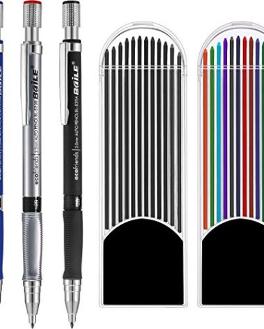 JOVITEC 3 Pieces 2.0 mm Mechanical Pencil with Color and Black Cases Refills for Students Teacher for Draft Drawing Writing Crafting Art Sketching