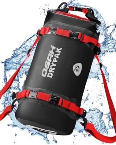 OSAH DRYPAK 25L Waterproof Dry Bag - Motorcycle Luggage Tail Bag with Straps for Back Seat, Roll Top Lightweight Waterproof Backpack Sack for Travel, Swimming, Boating, Kayaking, Camping and Beach