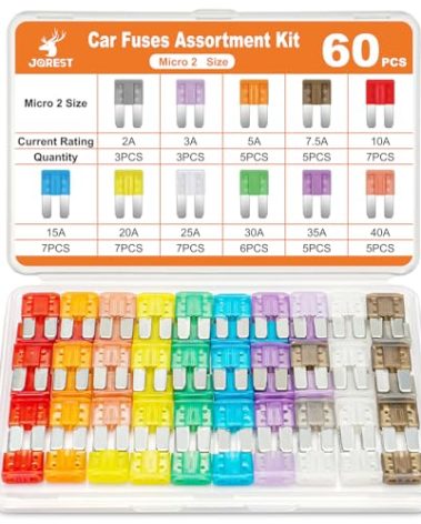 JOREST 60Pcs Micro Assorement Fuses Kit -Micro2 Fuse kit, Micro 2 Automotive Replacement Fuses for Car RV Truck Motorcycle(2Amp 3A 5A 7.5A 10A 15A 20A 25A 30A 35A 40A)