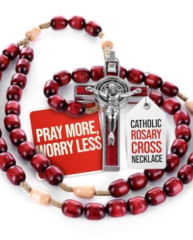 Italian Rosary with Pope Leo XIV Apostolic Blessing – Large Beads Catholic Necklace for Car Mirror, First Communion, Religious Keepsake Gift