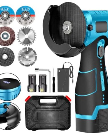 ZFULVO Brushless Cordless Angle Grinder Kit, 19500rpm Mini Electric Angle Grinding Tool with 2x16.8V 2000mAh Battery and 6-Cutting Discs, Grinder Handheld Cutter for Metal Wood