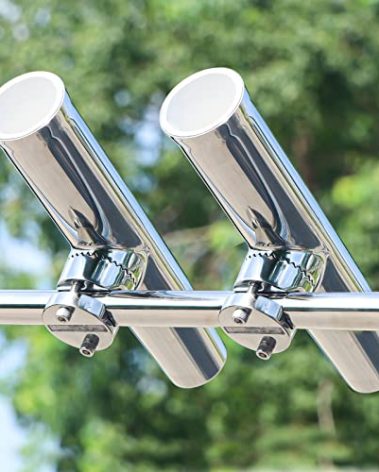 2PCS Tournament Style Boat Fishing Rod Holders, 316 Stainless Steel Clamp on 7/8" to 1" Rail, 360 Adjustable Fishing Rod Holder