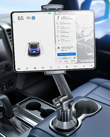 eSamcore Tablet Holder for Car, for iPad Cup Holder Car Mount with 1.57" Depth Large Clamp 15" Height Adjustable Tab Mount Holder for 6"-12.9" Cell Phone iPhone iPad Stand Travel Accessories