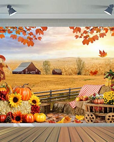 CYLYH 7X5FT Fall Backdrop Autumn Harvest Backdrop Thanksgiving Hay Maple Leaves Background Baby Shower Birthday Party Decor Thanksgiving Party Banner