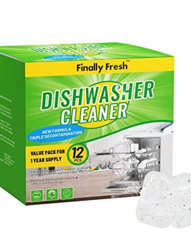Finally Fresh Dishwasher Cleaner And Deodorizer, Dishwasher Cleaner Tablets to Remove Limescale and Mineral Buildup, Formulated to Clean Inside All Machine, 12 Count.